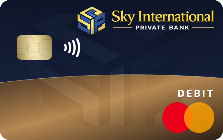 Nexford Access Checking debit card, navy and bronze design